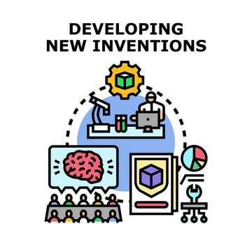 Developing innovative inventions concept for engineering process Stock Illustration