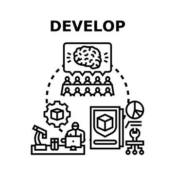 Developing innovative solutions with research and team collaboration Illustrazione stock