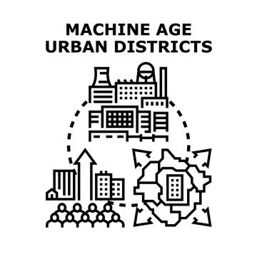 Developing machine age urban districts concept icon Stock Illustration