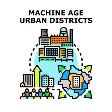 Developing machine age urban districts concept icon Stock Illustration