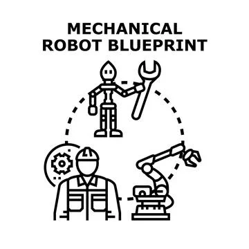 Developing mechanical robot blueprint for automation engineering イラスト素材