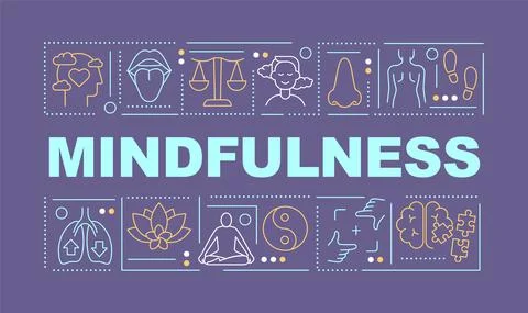 Developing mindfulness word concepts dark purple banner 스톡 일러스트