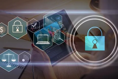 Developing network security system. Internet data security concept. laptop. Stock Photos