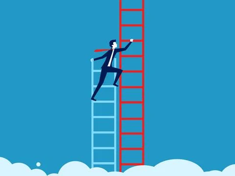 Developing a new career path. Businessman climbs the stairs to change directi 스톡 일러스트