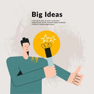 Developing new ideas startup metaphor. Modern flat vector male character with Stock Illustration