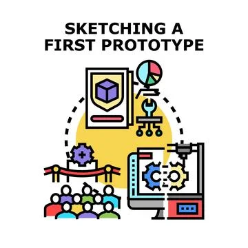 Developing a new product prototype from idea to 3d printing Stock-Illustration