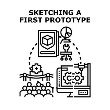 Developing a new product prototype from idea to 3d printing Stock Illustration