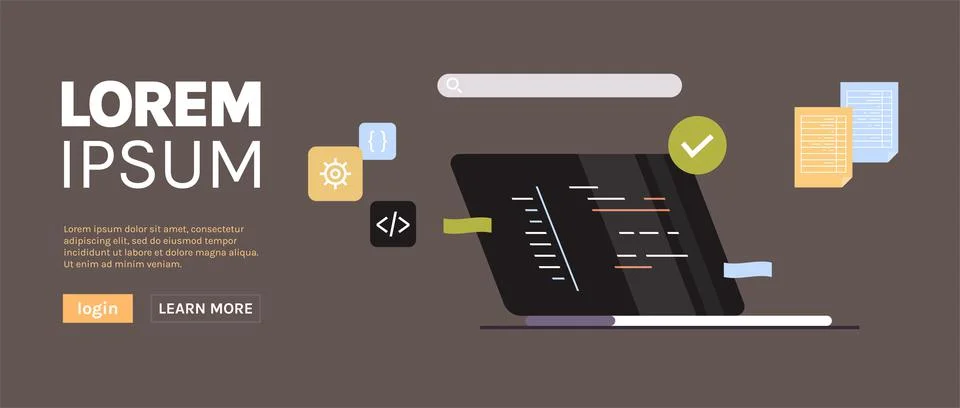 Developing new software on laptop and freelance developer programming. Stock Illustration