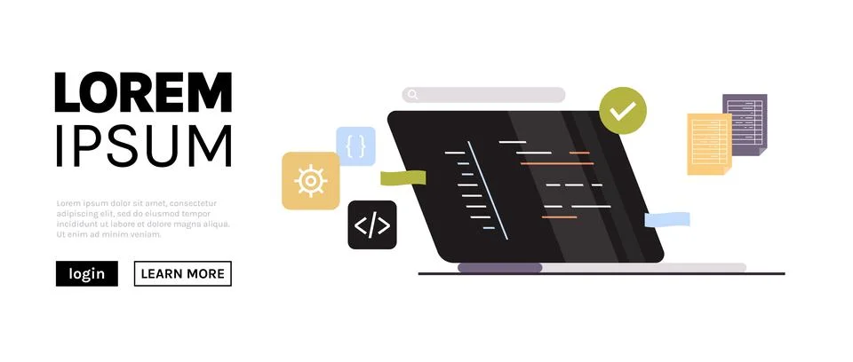 Developing new software on laptop and freelance developer programming. Stock Illustration