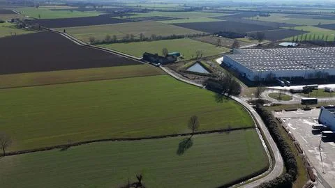 Developing Po Valley Padana plain landscape with extensive agricultural fie.. Foto stock