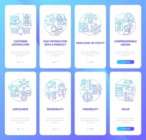 Developing product onboarding mobile app page screens set イラスト素材