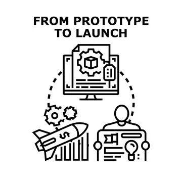 Developing product from prototype to successful launch icon Stock-Illustration