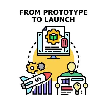 Developing product from prototype to successful launch icon Stock Illustration