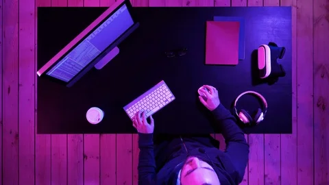 Developing programming and coding technologies. Bored programmer working. Stock Footage 114197467