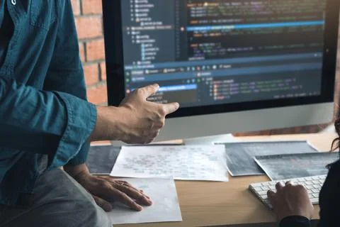 Developing programming and coding technologies working in a software engine.. 库存照片