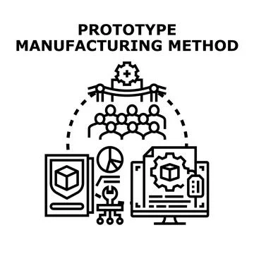 Developing prototype manufacturing method creating new products Stock Illustration