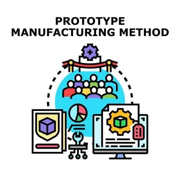 Developing prototype manufacturing method creating new products Stock Illustration