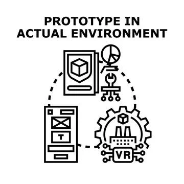 Developing prototype in virtual reality testing environment Stockillustratie