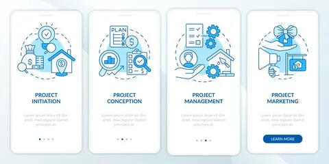 Developing real estate projects blue onboarding mobile app screen 库存插图