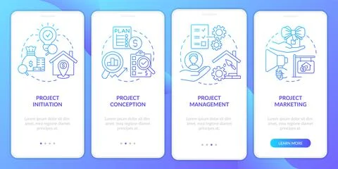 Developing real estate projects blue gradient onboarding mobile app screen 库存插图