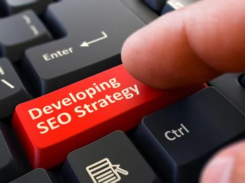 Developing SEO Strategy - Clicking Red Keyboard Button Ilustração Stock