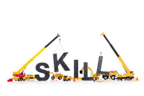 Developing skills: Machines building skill-word. Stock Photos