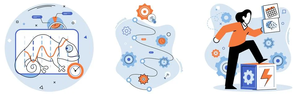 Developing Soft Skills Flexibility, Problem-Solving, and Time Management Stock Illustration