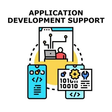 Developing software application and providing technical support services 库存插图