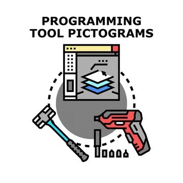 Developing software applications using programming tool pictograms イラスト素材