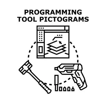 Developing software applications using programming tool pictograms 库存插图
