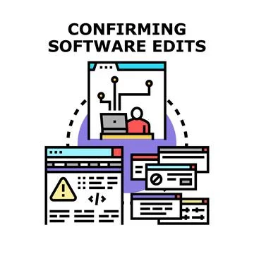 Developing software code and confirming website edits 库存插图