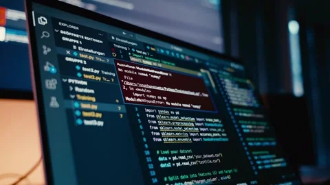 Developing Software Code on a Computer Screen in a Dark Office Environment 库存影片 331164872