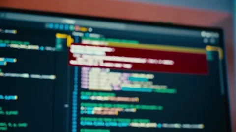 Developing Software Code Shown on a Computer Monitor Screen with Syntax Stock Footage 331164975