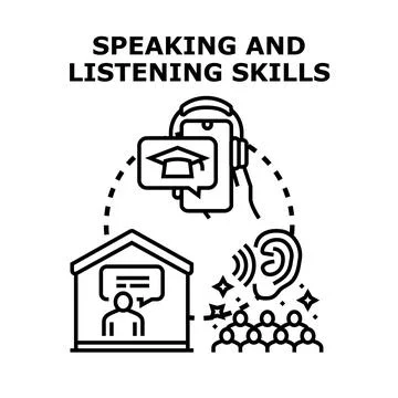 Developing speaking and listening communication skills concept Stock-Illustration
