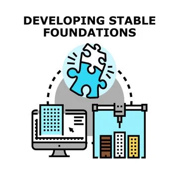 Developing stable foundations with digital construction technology Stockillustratie