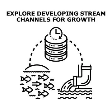 Developing stream channels exploring growth strategy Stock Illustration