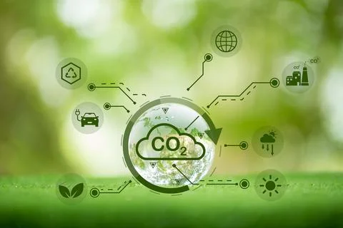 Developing sustainable CO2 concepts and low reduce CO2 emissions and carbon f Stock Photos