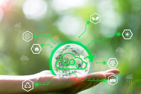 Developing sustainable CO2 concepts and low reduce CO2 emissions and carbon f Stock Photos