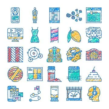 Developing technology and diverse object line icons 스톡 일러스트