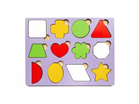 The developing toy an insert consisting of geometric figures isolated on whit Stock Photos