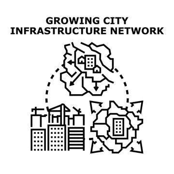 Developing urban infrastructure network connection growth concept Ilustración de archivo