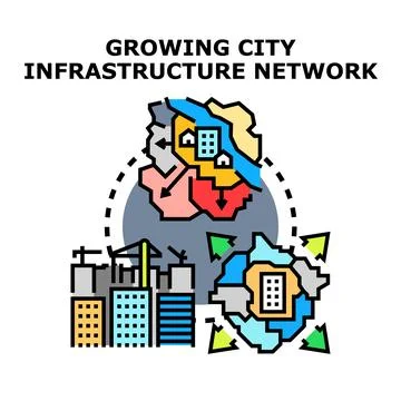Developing urban infrastructure network connection growth concept Stock Illustration