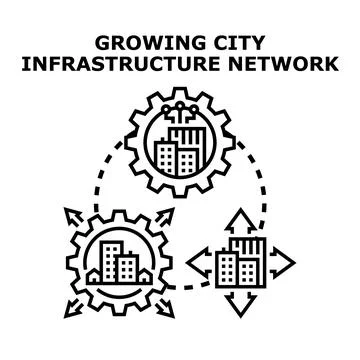 Developing urban infrastructure network linking communities Stock Illustration