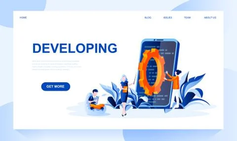 Developing vector landing page template Stock Illustration
