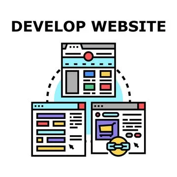 Developing website application creating web page interface Stock Illustration