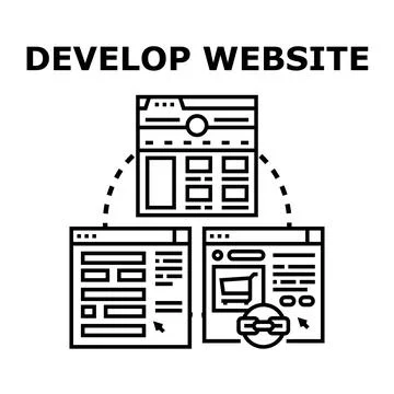 Developing website application creating web page interface Stock Illustration