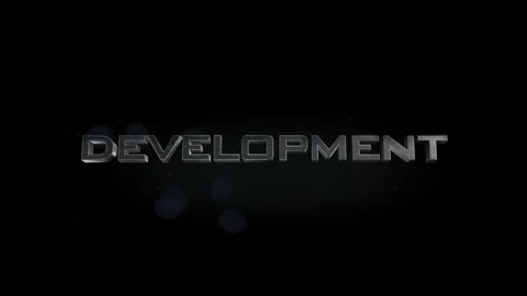 Development 3D title metal text on black alpha channel background Stock Footage 256616894