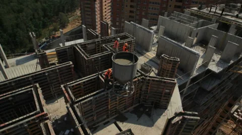 Development and construction. Concreting of the walls of new buildings Stock Footage 45595817