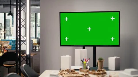 Development and property planning with copy space on TV in empty office Stock Photos