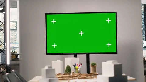 Development and property planning with copy space on TV in empty office Stock Photos